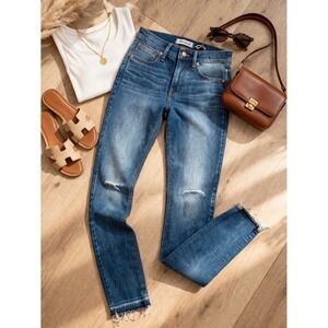 Madewell High Rise Skinny Jeans Size 26 Distressed Stretch Denim Raw Hem NWOT